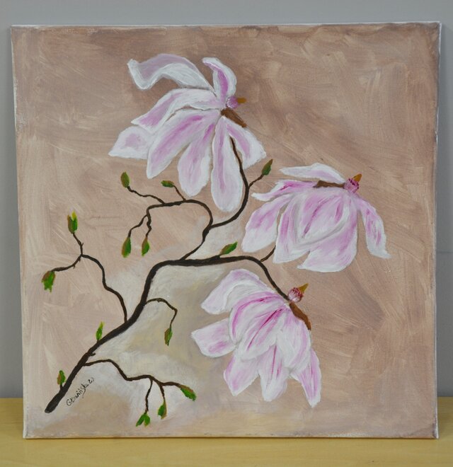 Magnolie - płótno malowane akrylami - autor: Grażyna Ławińska