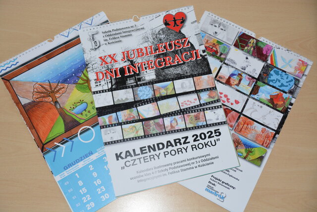 Kalendarz 2025 ,,Cztery pory roku'' - ilustrowany pracami konkursowymi uczniów klas 4-7 SP 3 w Kościanie